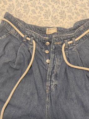 Free People Medium Blue Denim Drawstring Boyfriend Jeans